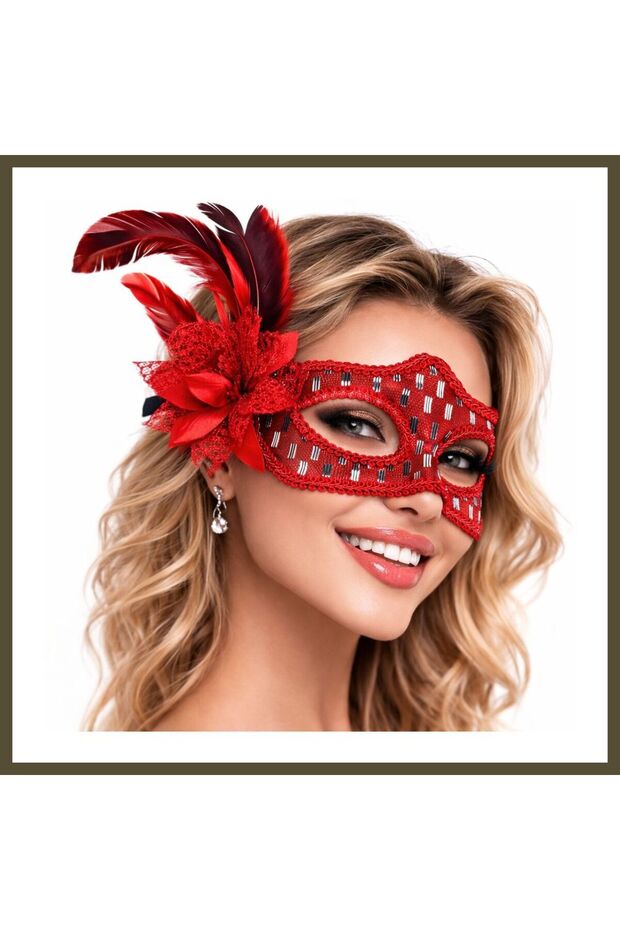 Red-Furred Ball Mask Women's Party Accessory BX