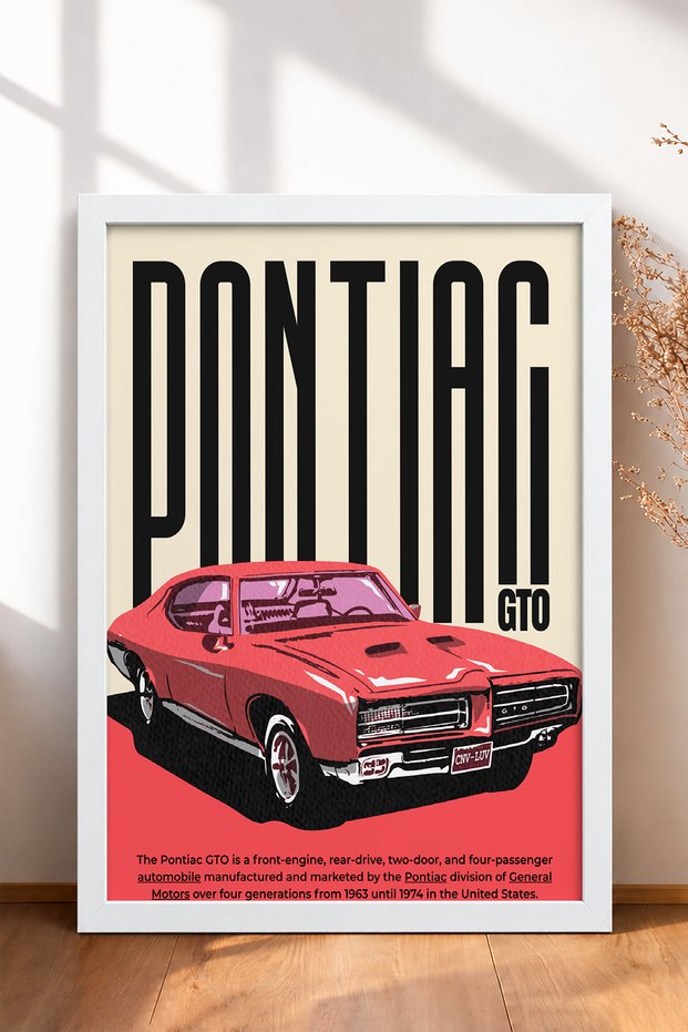 Retro Red American Muscle Car Framed Art Print Car Poster for Garage or Office Wall Decor OTO006