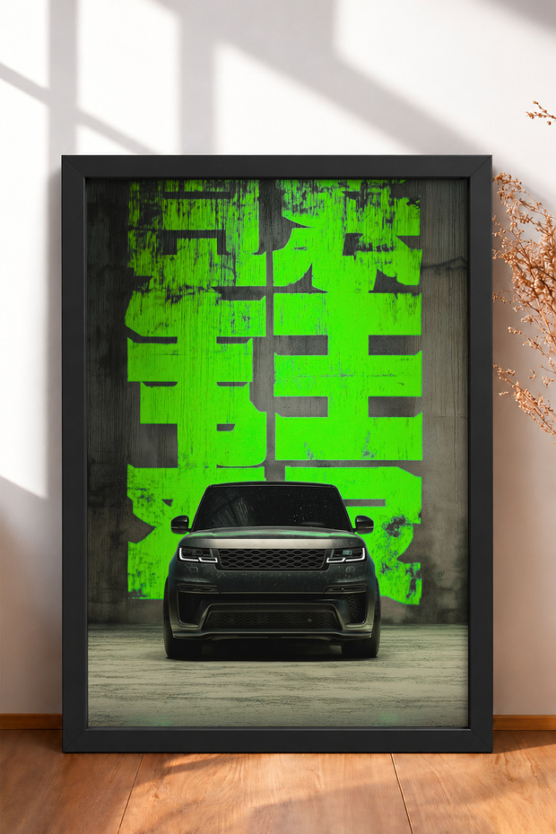 Luxury SUV Framed Art Print in Front of a Neon Green Wall—Car Poster for Garage or Office Wall Decor OTO190
