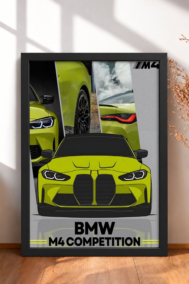 Lemon Yellow Modern Modal German Sports Car Framed Art Print / Car Poster for Garage or Office Wall Decor OTO039