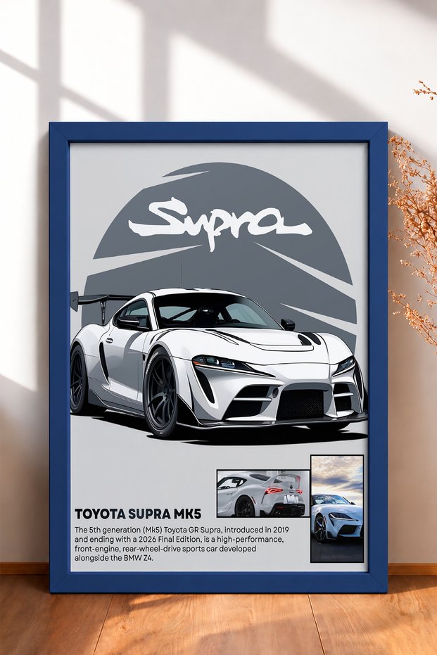 White Wide-Frame Japanese Sports Car Framed Art Print / Car Poster for Garage or Office Wall Decor OTO047