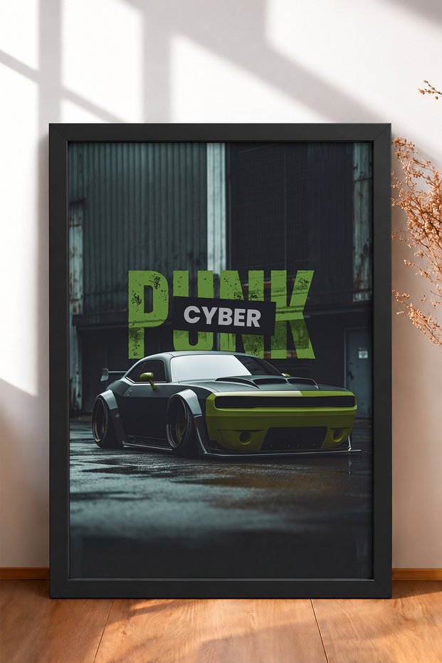Green and Black Wide-Body Muscle Car Framed Art Print / Car Poster for Garage or Office Wall Decor OTO192