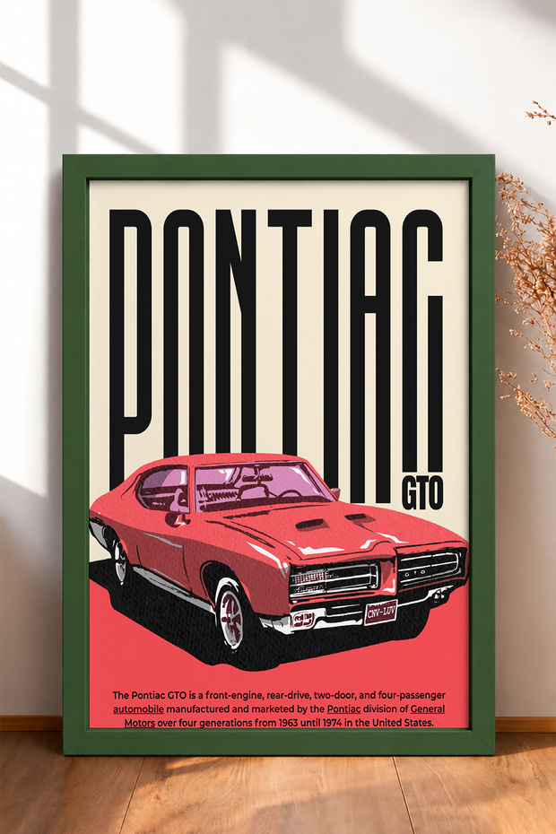Retro Red American Muscle Car Framed Art Print Car Poster for Garage or Office Wall Decor OTO006