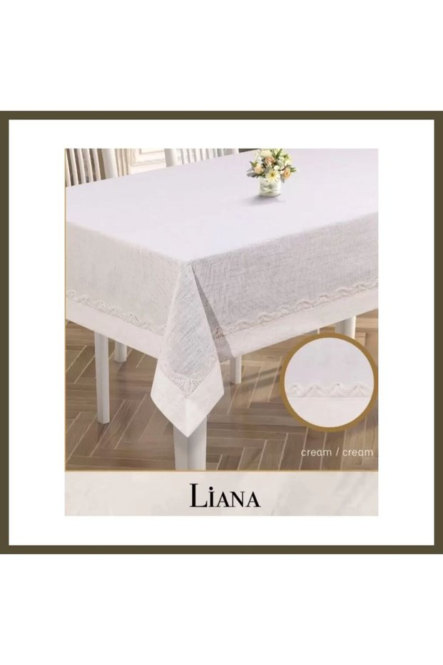 Linen Tablecloth 160x260 cm Lace Dining Tablecloth, Liana Model, Cream, BX