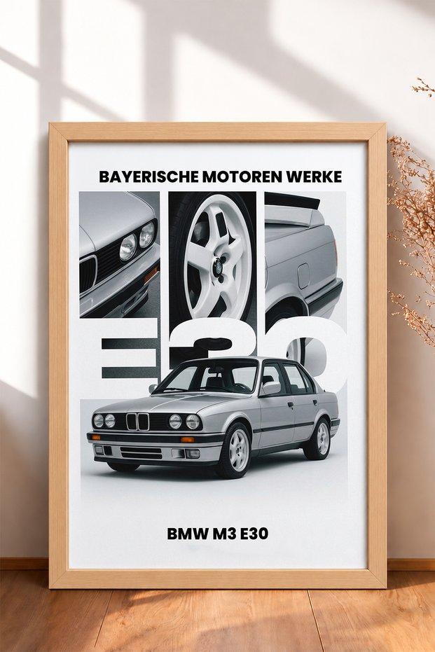 Silver Classic German Sedan Collage Framed Art Print Car Poster for Garage or Office Wall Decor OTO225