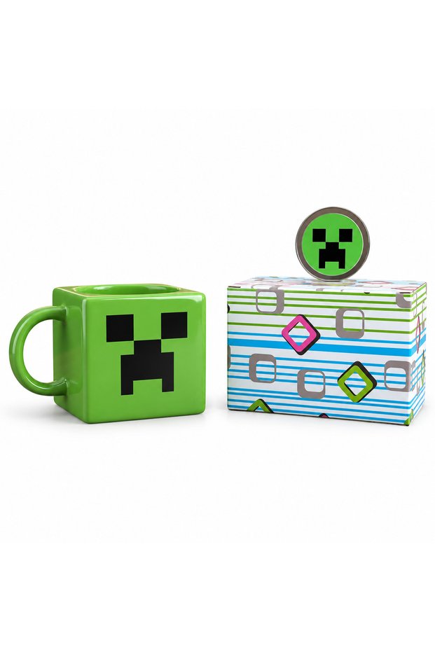 كوب سيراميك مربع بتصميم لعبة "ماين كرافت" (Minecraft) - سعة 300 مل مع علبة هدايا (ستيف / كريبر)