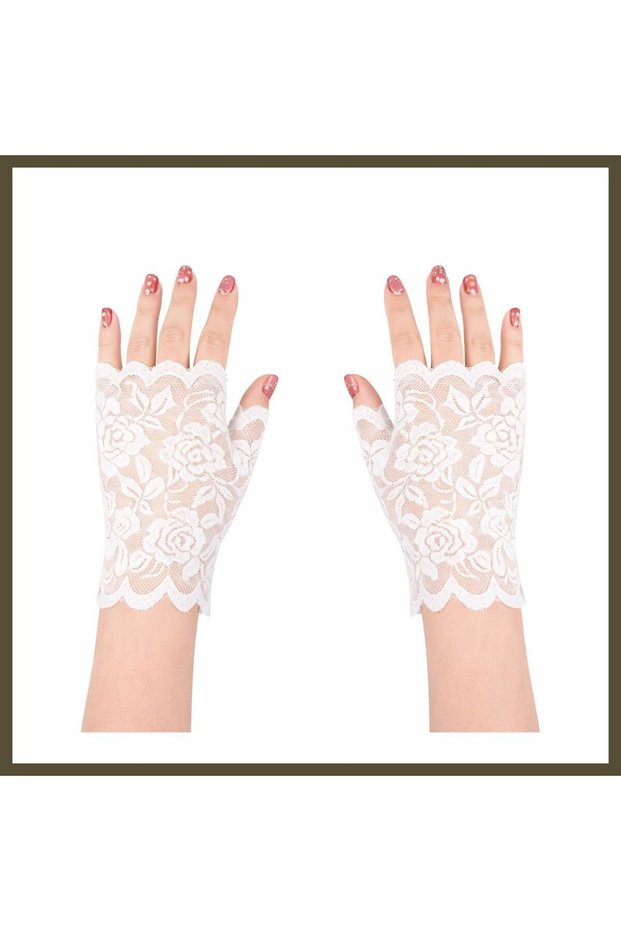 White Lace Fingerless Short Gloves BX