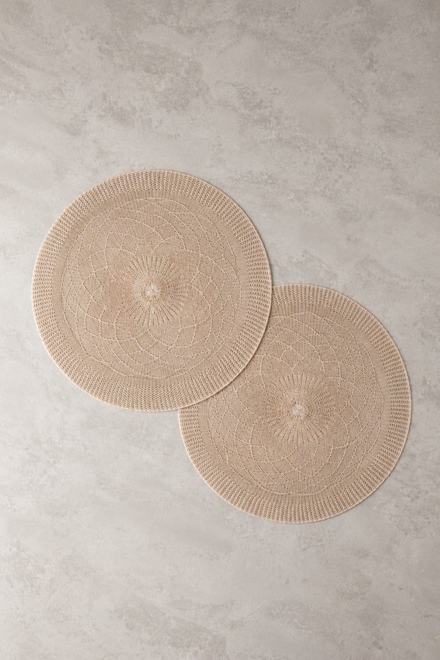 LUXURY Leron 2-Piece American-Style Placemat Set, Beige, 38 cm – Textured Design, Patterned, Round Luxury Tableware Set