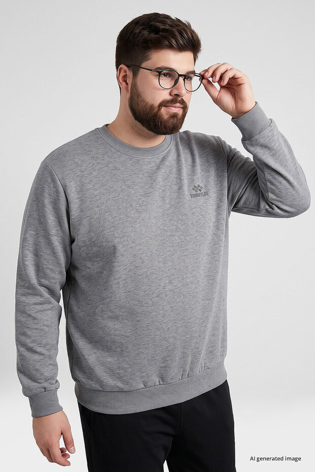 Gray Melange Basic Plus Size Men's Sweatshirt - 88126
