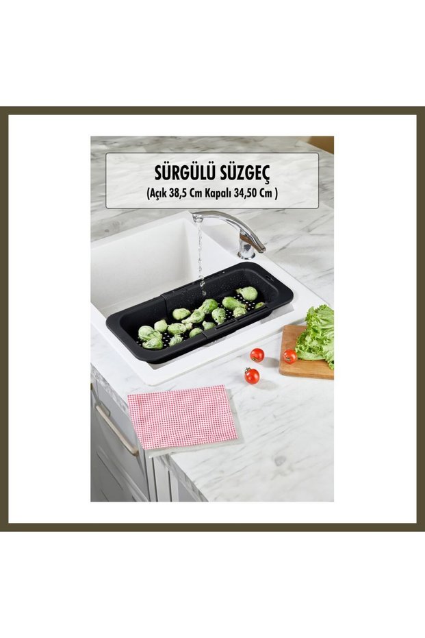 Sliding Fold-Out Vegetable and Fruit Strainer for Sink, Black (Open: 38.5 cm, Closed: 34.5 BX
