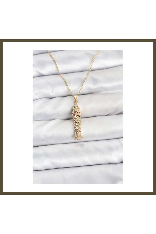 316L Stainless Steel Chain, Gold-Colored, Fish-Shaped, Zircon-Studded Women's Necklace BX