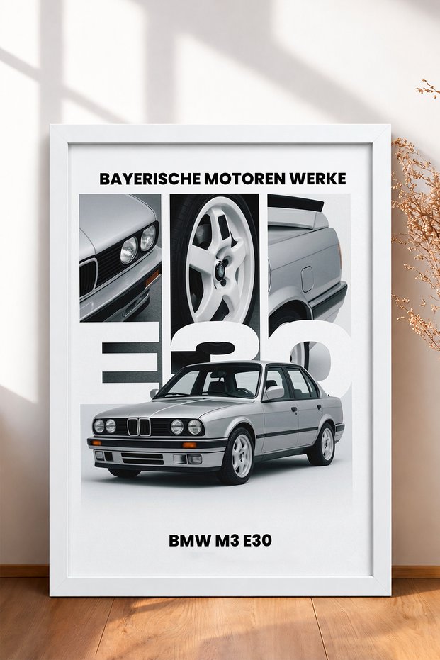 Silver Classic German Sedan Collage Framed Art Print Car Poster for Garage or Office Wall Decor OTO225