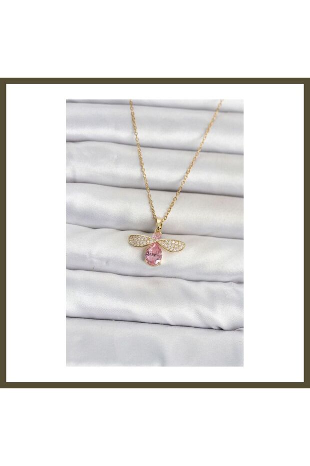 316L Stainless Steel Chain, Gold-Colored, Fly-Design Women's Necklace BX