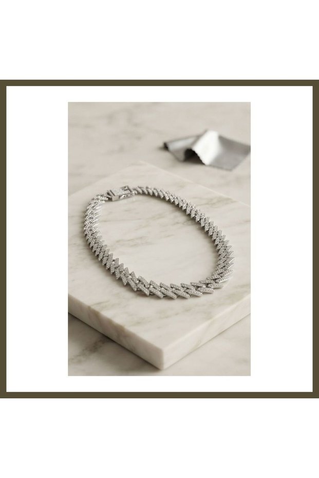 Silver-Colored Zircon Stone Cuba Chain-Style Men's Necklace BX