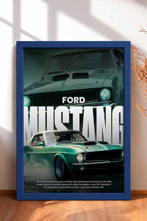 Green Classic American Muscle Car Framed Art Print Car Poster for Garage or Office Wall Decor OTO221