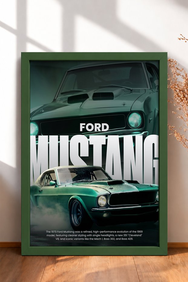 Green Classic American Muscle Car Framed Art Print Car Poster for Garage or Office Wall Decor OTO221