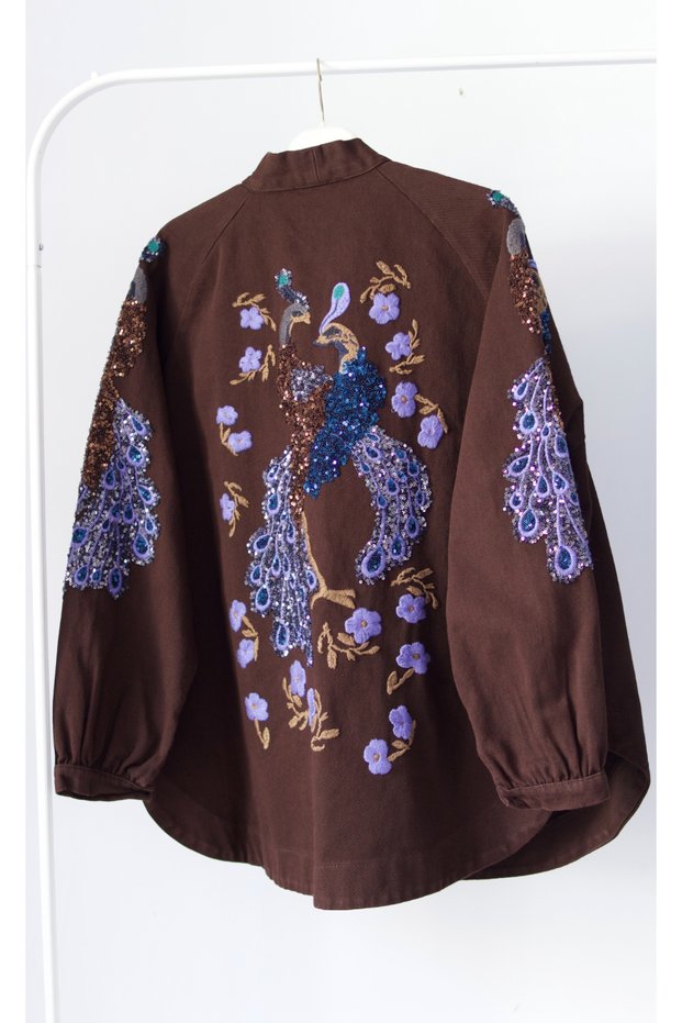 Ethnic Embroidered Oversized Denim Kimono