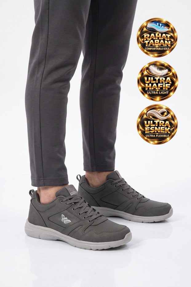 Charcoal Grey, Lace-Up, Lightweight, Flexible, Large-Size Men's Walking and Sneakers Core 020