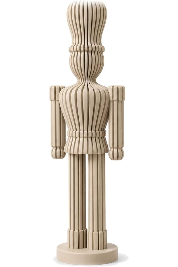 Modern Nutcracker Figurine 21 cm, Ribbed Minimalist Christmas Soldier Statue for Mantel, Beige