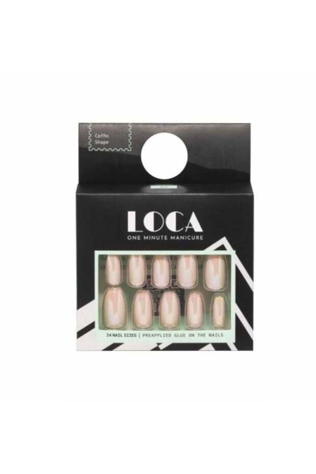 Loca press on nails pink chrome coffin shape (2)