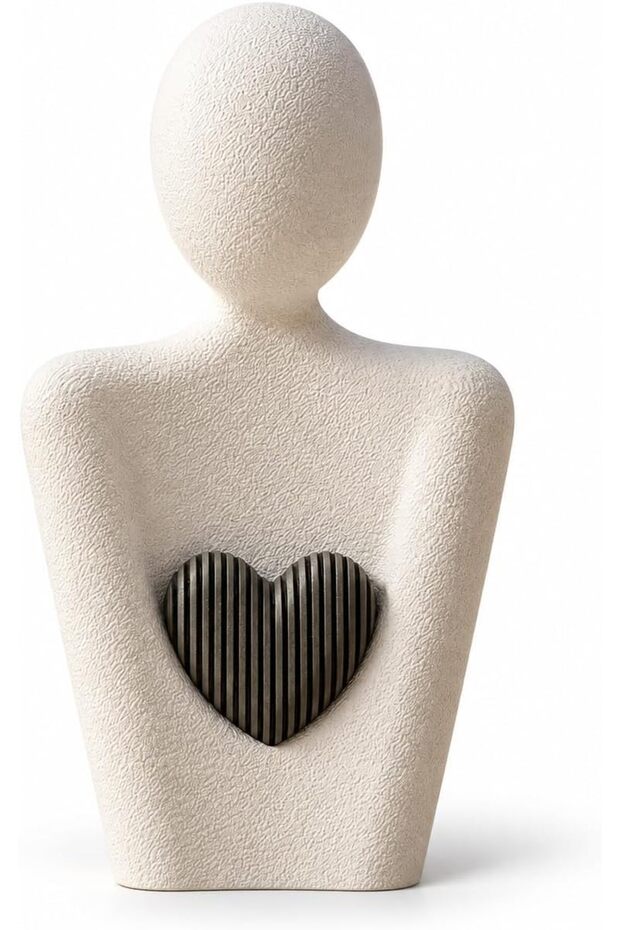 Heart Sculpture Home Decor, Minimalist Figure Embracing Heart Statue, Wife or Her, 3D Printed