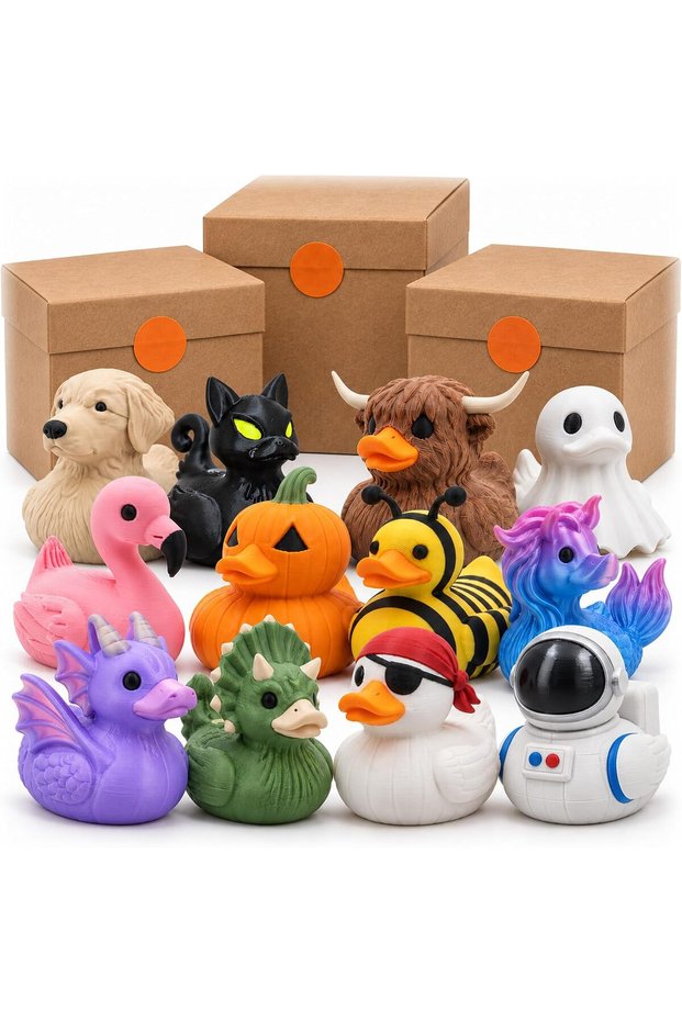 3D Printed Duck Figurine Blind Box, Random Designs from 88 Collectible Ducks, Not a Bath Toy