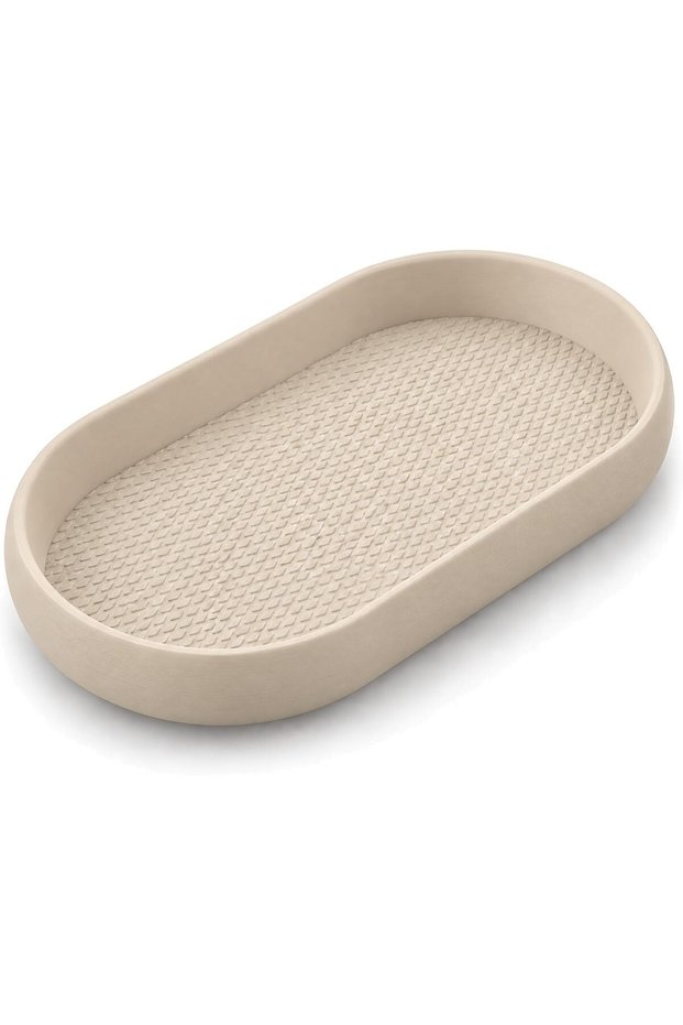 Eyeglasses Tray, Oval Sunglasses and Glasses Holder Dish with Textured Non-Slip Base, Beige