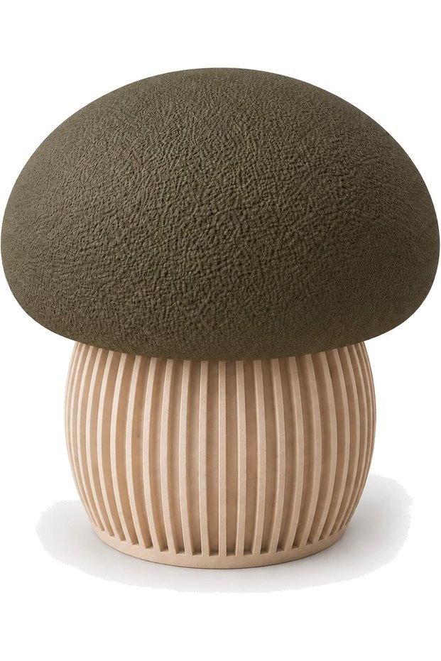 Mushroom Trinket Box 7 cm, Ribbed Decorative Container with Screw-On Lid for Rings, Olive Beige