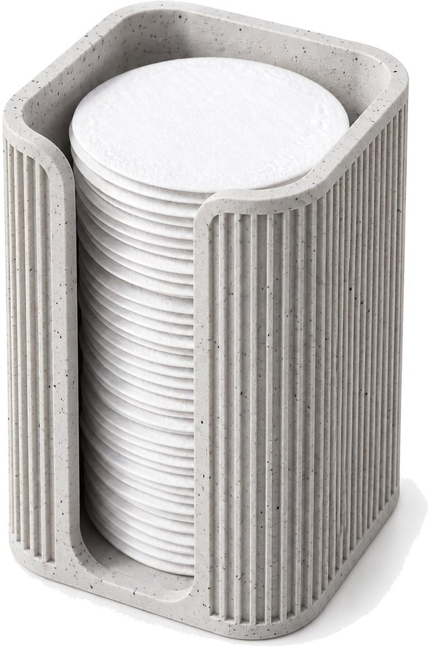 Ribbed Cotton Pad Holder, Modern Bathroom Vanity Organizer for Makeup Remover Pads up to 6 cm