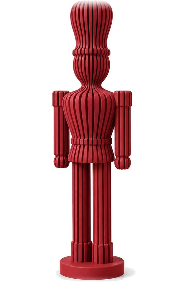 Modern Nutcracker Figurine 21 cm, Ribbed Minimalist Christmas Soldier Statue for Mantel, Red