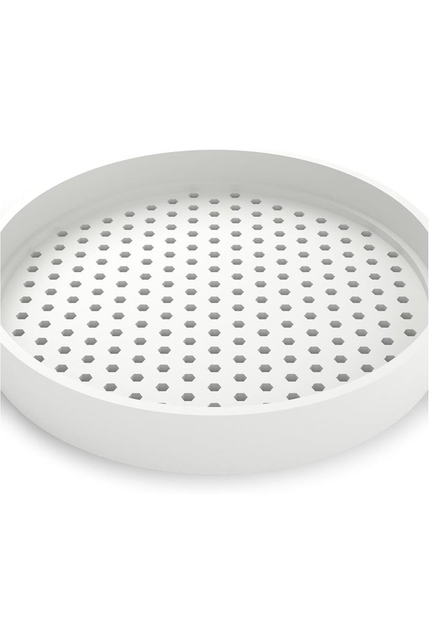 Round EDC Valet Tray with Flexible Cushion Mesh Floor, Entryway Bedside Organiser, 17.7 cm, White
