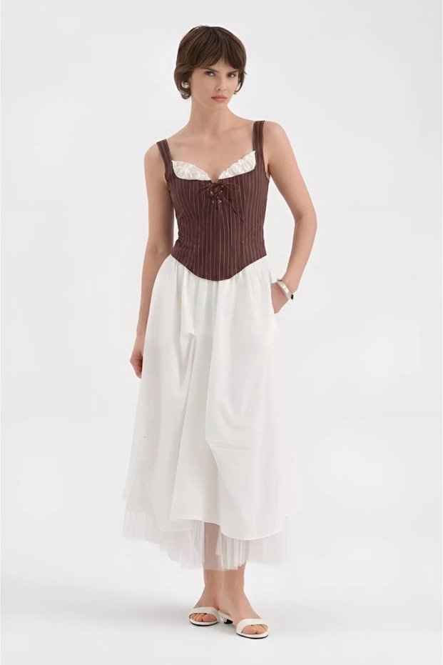 Striped Fabric Back-Tie Design Blouse Corset
