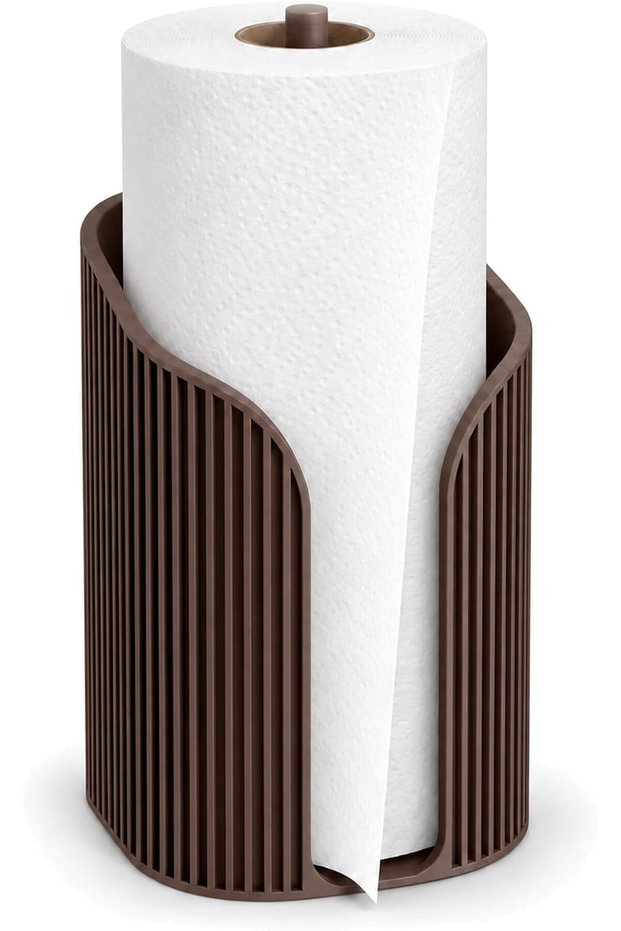 Ribbed Paper Towel Holder Stand, Modern Freestanding Kitchen Roll Holder for Countertop, Brown