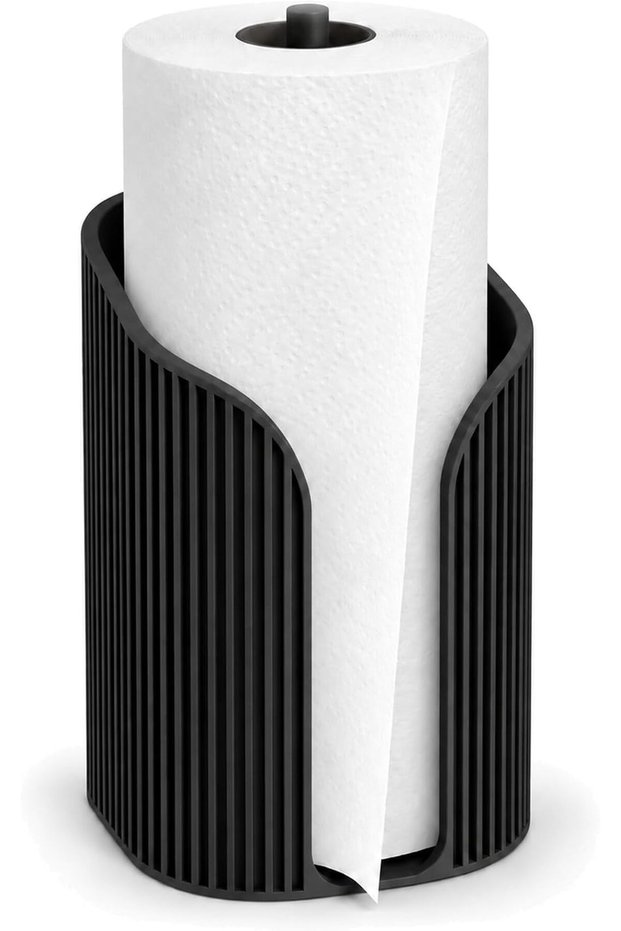 Ribbed Paper Towel Holder Stand, Modern Freestanding Kitchen Roll Holder for Countertop, Black