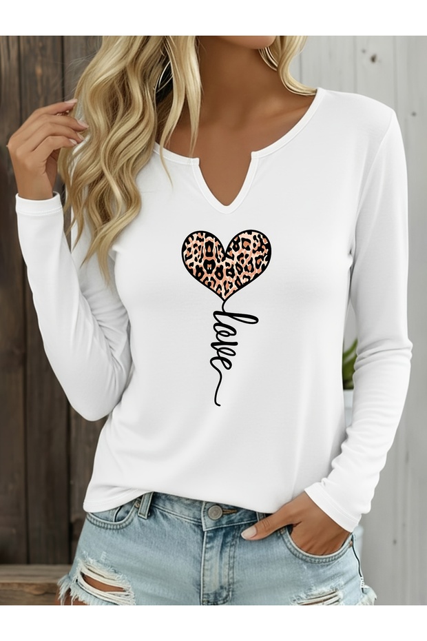 Mix-Printed Cotton-Lycra Half-V-Neck Short-Sleeved Blouse