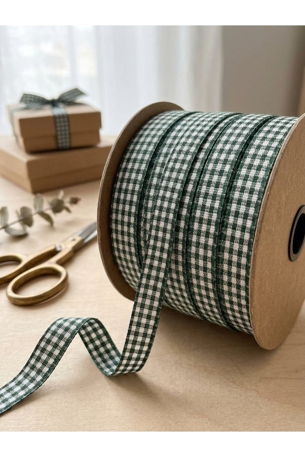 French plaid, dark green, 25-meter strip, 10 mm