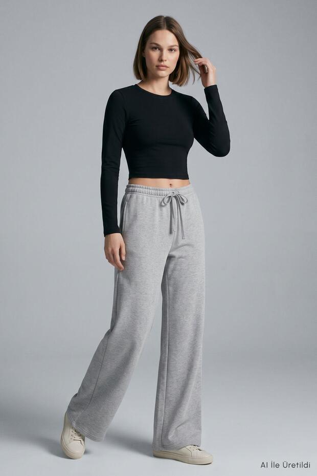 Pants with Pockets and Wide Legs 3077A Gray