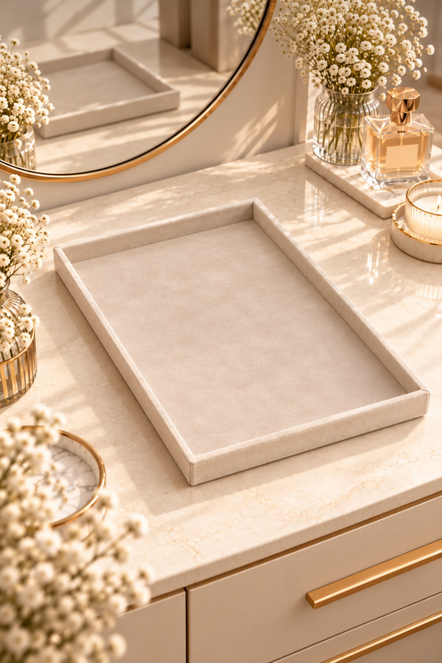 Decorative Serving Tray with Suede Finish