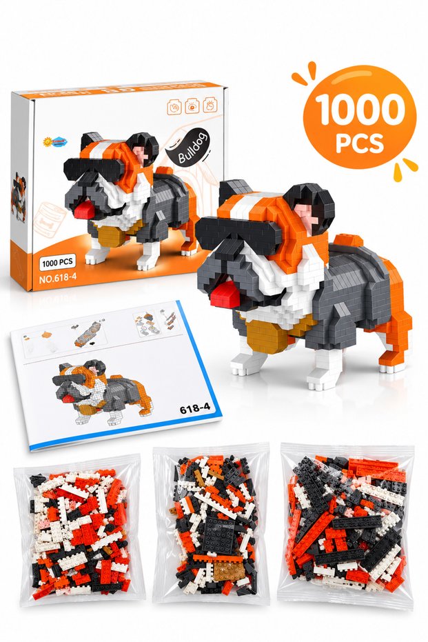 Bulldog Dog Micro Block Building Set, 1,000 Pieces, Ages 14+, 3D Figure