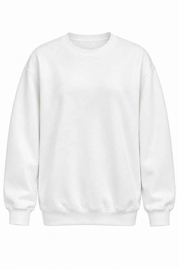 White Crew Neck Sweatshirt with Brushed Inside Design