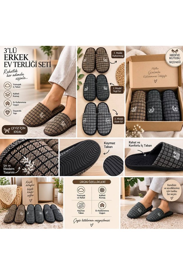 Set of 3 Winter House Slippers, Winter Slippers, Guest Slippers, Wedding Trousseau Slippers, BNT229