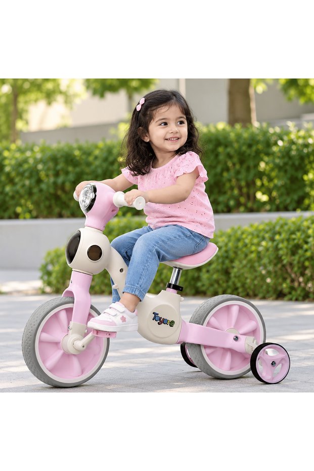 3-in-1 Kids Balance Bike & Toddler Tricycle with Music and Lights, Adjustable Saddle, Front Suspension, Single Speed, for Boys and Girls Ages 2–5 Years
