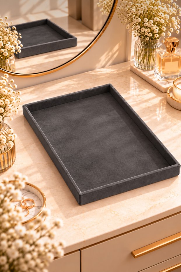 Decorative Serving Tray with Suede Finish
