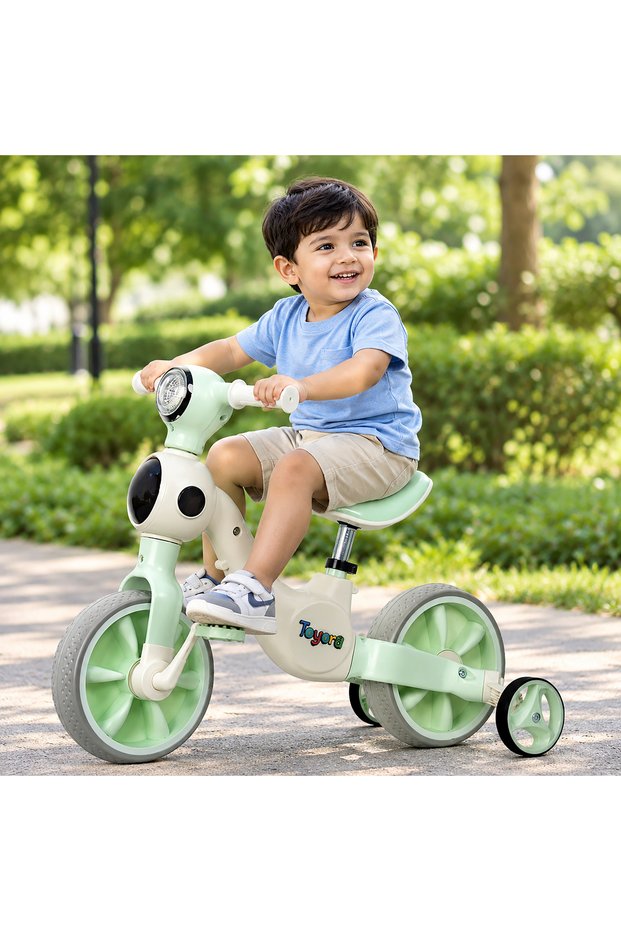 3-in-1 Kids Balance Bike & Toddler Tricycle with Music and Lights, Adjustable Saddle, Front Suspension, Single Speed, for Boys and Girls Ages 2–5 Years
