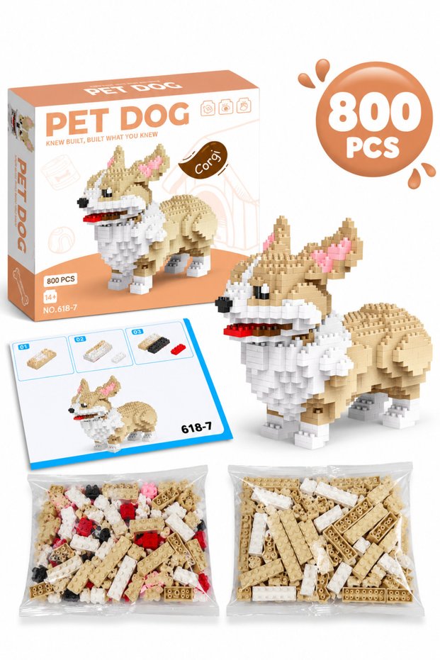 Corgi Dog Micro Block Building Set, 800 Pieces, Ages 14+, 3D Figure