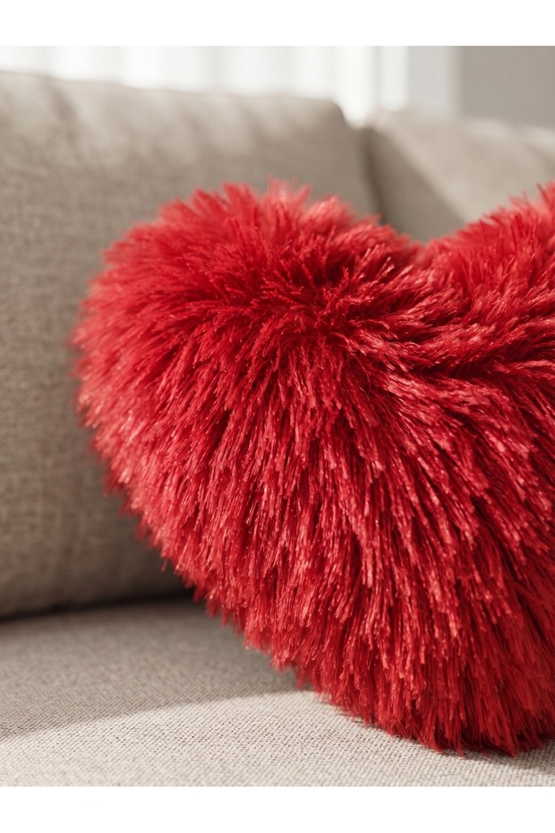 Plush Long-Haired Pillow, Plush Pillow, Red Pillow