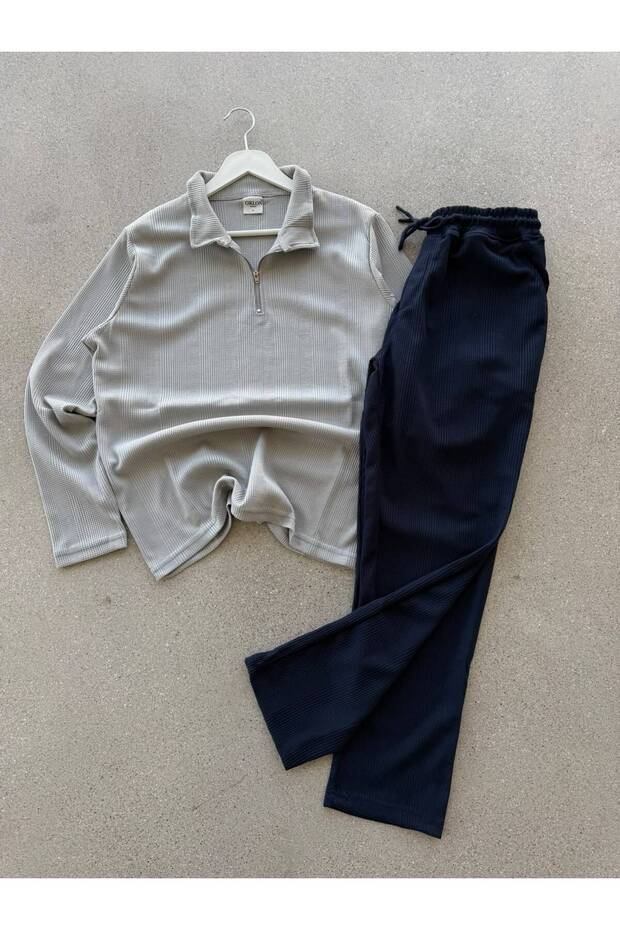 Men's Winter Half-Zip Smoke Gray and Navy Blue Sweatsuit
