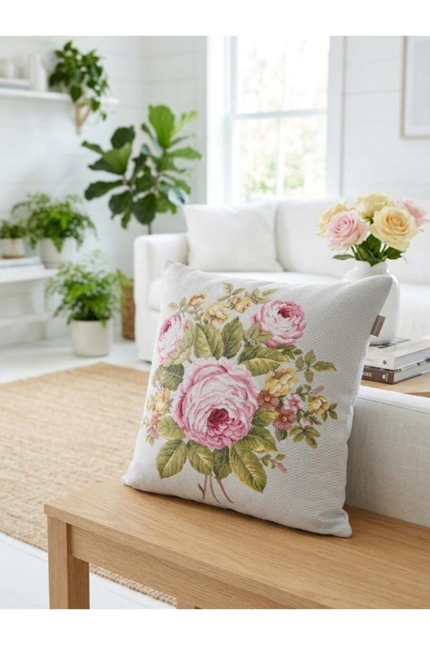 BIG ROSES JACQUARD-WOVEN TAPESTRY DECORATIVE PILLOW 45×45 cm
