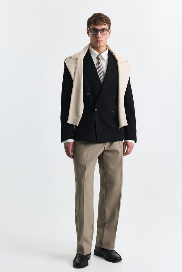 Wool Blend Double-Breasted Blazer Jacket