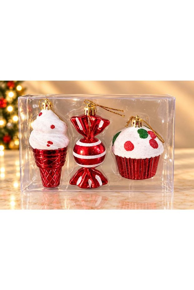 New Year's Candy and Cupcake-Shaped Christmas Tree Ornaments, Set of 3